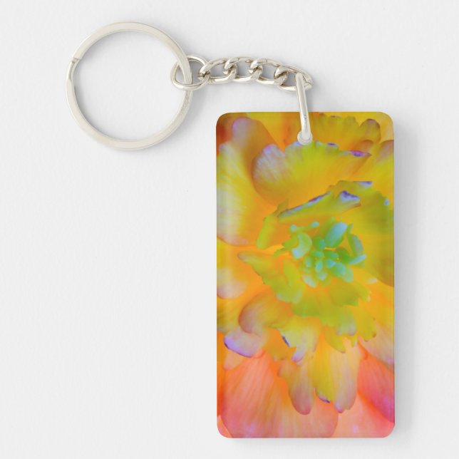 A back-lit, glowing begonia blossom key ring (Front)
