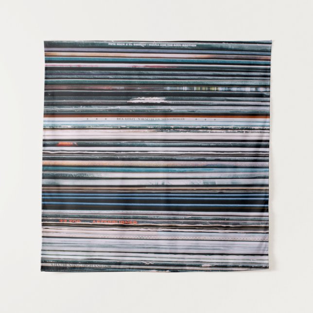 A background consisting of a stack of records in t tapestry (Front)