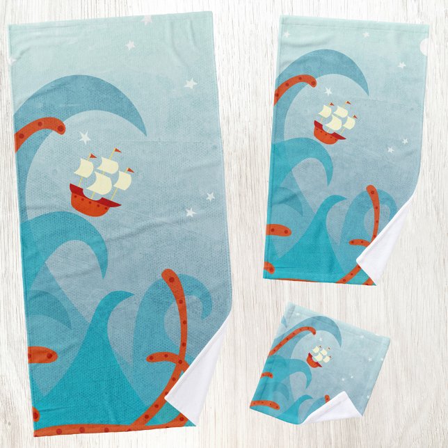 A Bad Day for Sailors Bath Towel Set (Sailing Boat Adventure Nautical Coastal towel set)