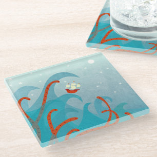 A Bad Day For Sailors Nautical Art Glass Coaster