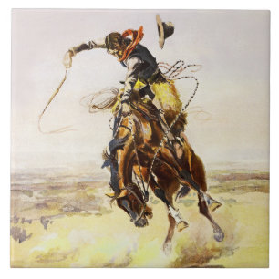 “A Bad Hoss” by Charles M Russell Ceramic Tile