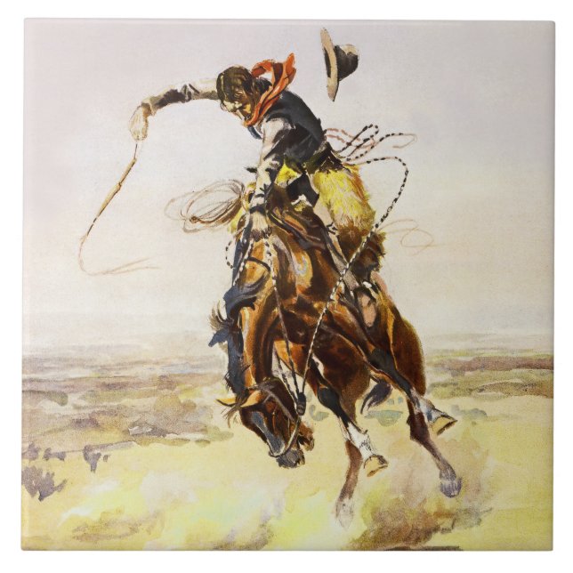 “A Bad Hoss” by Charles M Russell Ceramic Tile (Front)