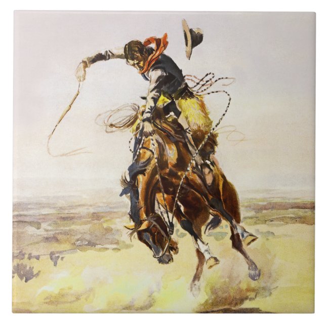 “A Bad Hoss” by Charles M Russell Ceramic Tile (Front)