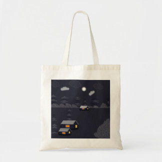 A bag with a sketch of a snowy night in a village