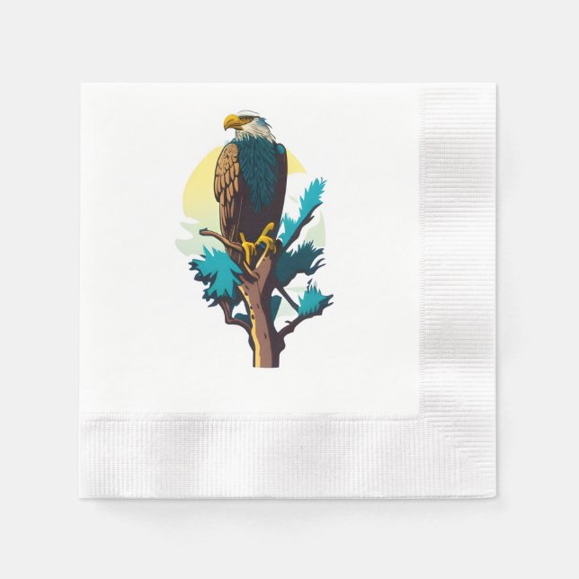  A bald eagle perched atop a tree Napkin (Front)
