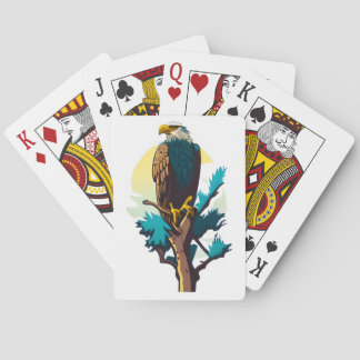 A bald eagle perched atop a tree playing card