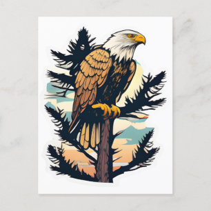 A bald eagle perched atop a tree poastcards postcard