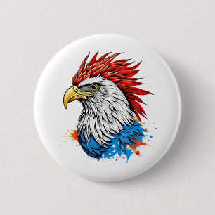 a bald eagle with red 6 cm round badge