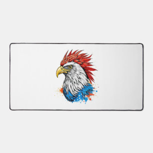 a bald eagle with red desk mat