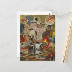 A Ballerina on toaster surreal mixed media Postcard