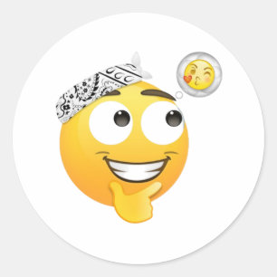 A Bandana-Wearing Emoji Dreaming of Kisses Classic Round Sticker