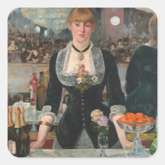 A Bar at the Folies-Bergère Edouard Manet Square Sticker (Front)