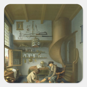 A Barber surgeon tending a peasant's foot Square Sticker