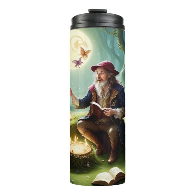 a bard telling stories to magical creatures thermal tumbler (Front)