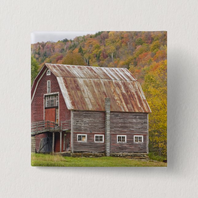 A barn in Vermont's Green Mountains. Hancock, 15 Cm Square Badge (Front)