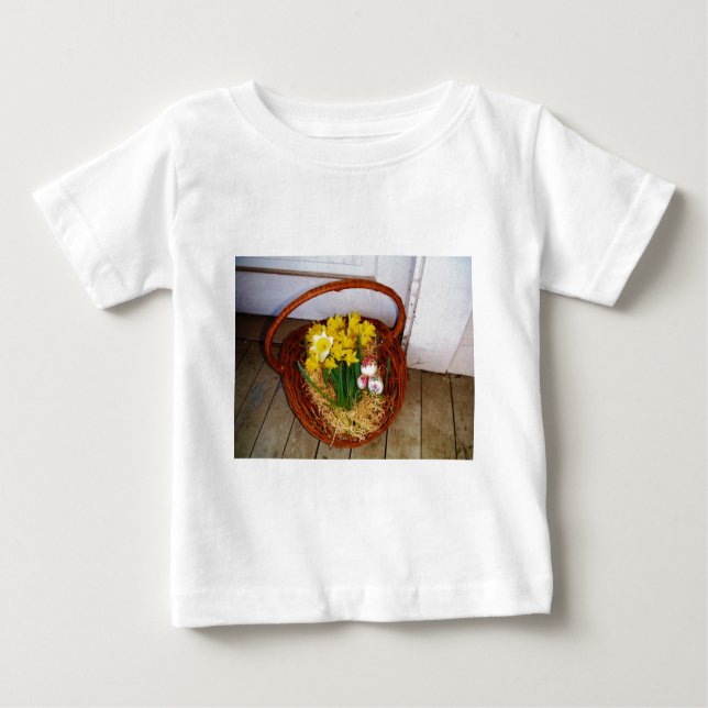 A Basket of Yellow Daffodils and floral Easter Egg Baby T-Shirt (Front)