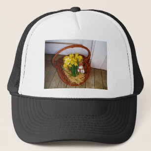 A Basket of Yellow Daffodils and floral Easter Egg Trucker Hat