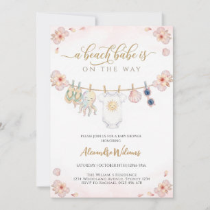 A beach babe is on the way Girl Baby shower Invitation