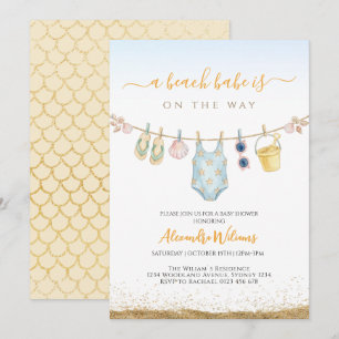 A beach babe is on the way Girl Baby shower Invitation