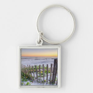 A Beach Fence at Sunset Key Ring