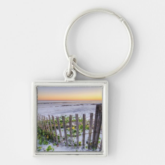 A Beach Fence at Sunset Key Ring (Front)