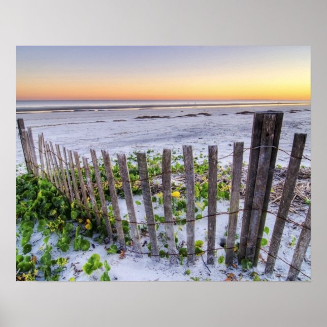 A Beach Fence at Sunset Poster (Front)