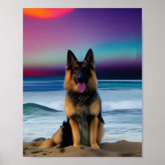A Beach German Shepherd piece of art Poster