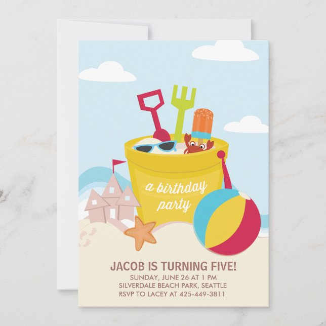 A Beach Party Kid's birthday Party invitation (Front)