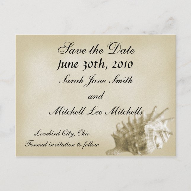 A Beach Wedding Save the Date Postcard (Front)