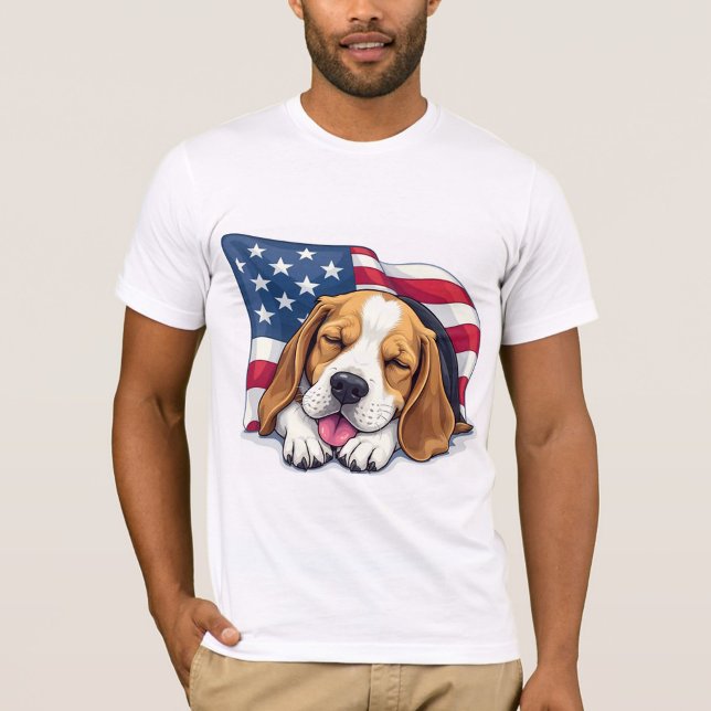 A Beagle Dog T-Shirt (A cartoon beagle sleeping peacefully, draped in an American flag.)
