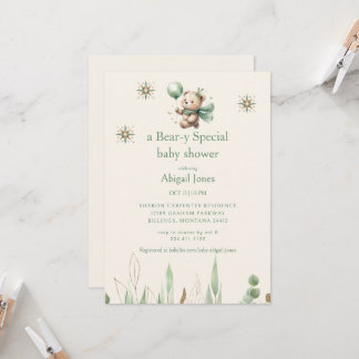 A Bear-y Special Cream Neutral Baby Shower  Invitation