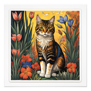 A beautiful and colourful cat sitting on a spring  photo print