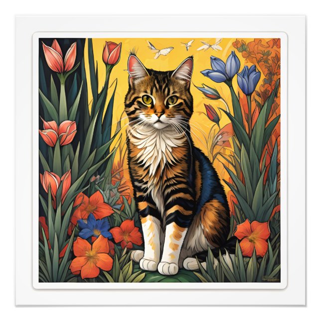 A beautiful and colourful cat sitting on a spring  photo print (Front)
