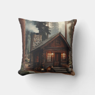 A Beautiful Antique Log Cabin in the Woods Cushion