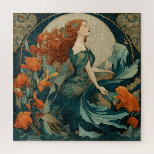 A Beautiful Art Nouveau Mermaid with Red Hair Jigsaw Puzzle