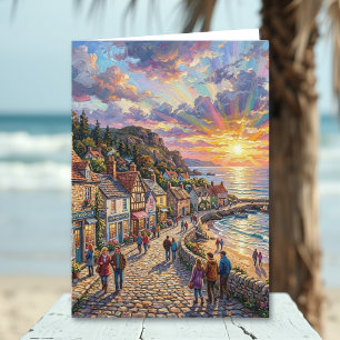 A Beautiful Beach Village Boardwalk   Anniversary Card