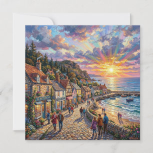 A Beautiful Beach Village Boardwalk at Sunset