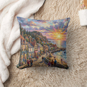 A Beautiful Beach Village Boardwalk at Sunset Cushion