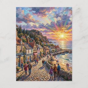 A Beautiful Beach Village Boardwalk at Sunset Postcard