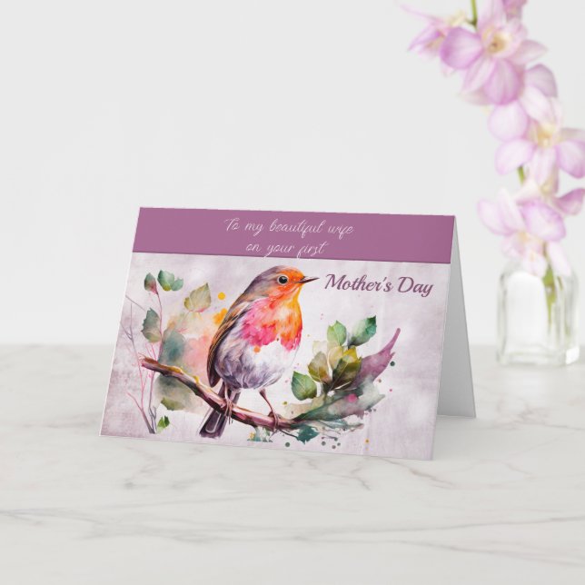 A Beautiful Bird On A Branch First Mother's Day  Card (Orchid)