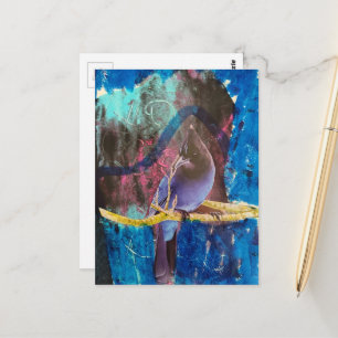 A Beautiful Bird That is Blue Mixed Media Collage Postcard