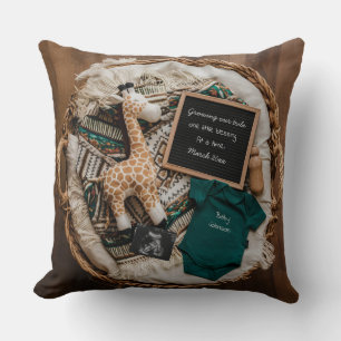A beautiful boho vintage pregnancy announcement cushion