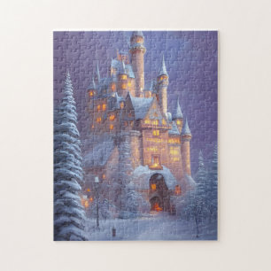 A Beautiful Castle Illuminated in the Snow Jigsaw Puzzle