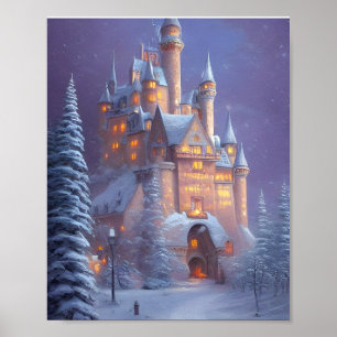 A Beautiful Castle Illuminated in the Snow Poster
