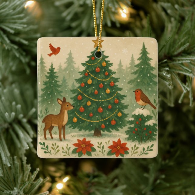 A beautiful Christmas tree in nature Ceramic Ornament (Tree)