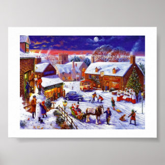 a beautiful christmas village poster