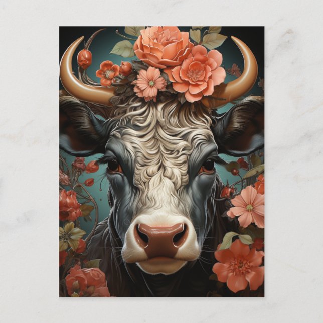 A Beautiful Cow in the Flowers Postcard (Front)