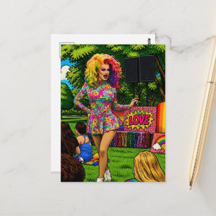 A Beautiful Drag Queen in Park Colourful Pop Art Postcard