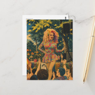 A Beautiful Drag Queen in Park Colourful Retro Ar Postcard