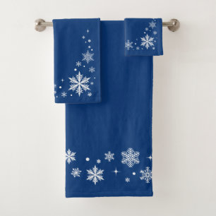 A beautiful, elegant blue towel set, snowflakes